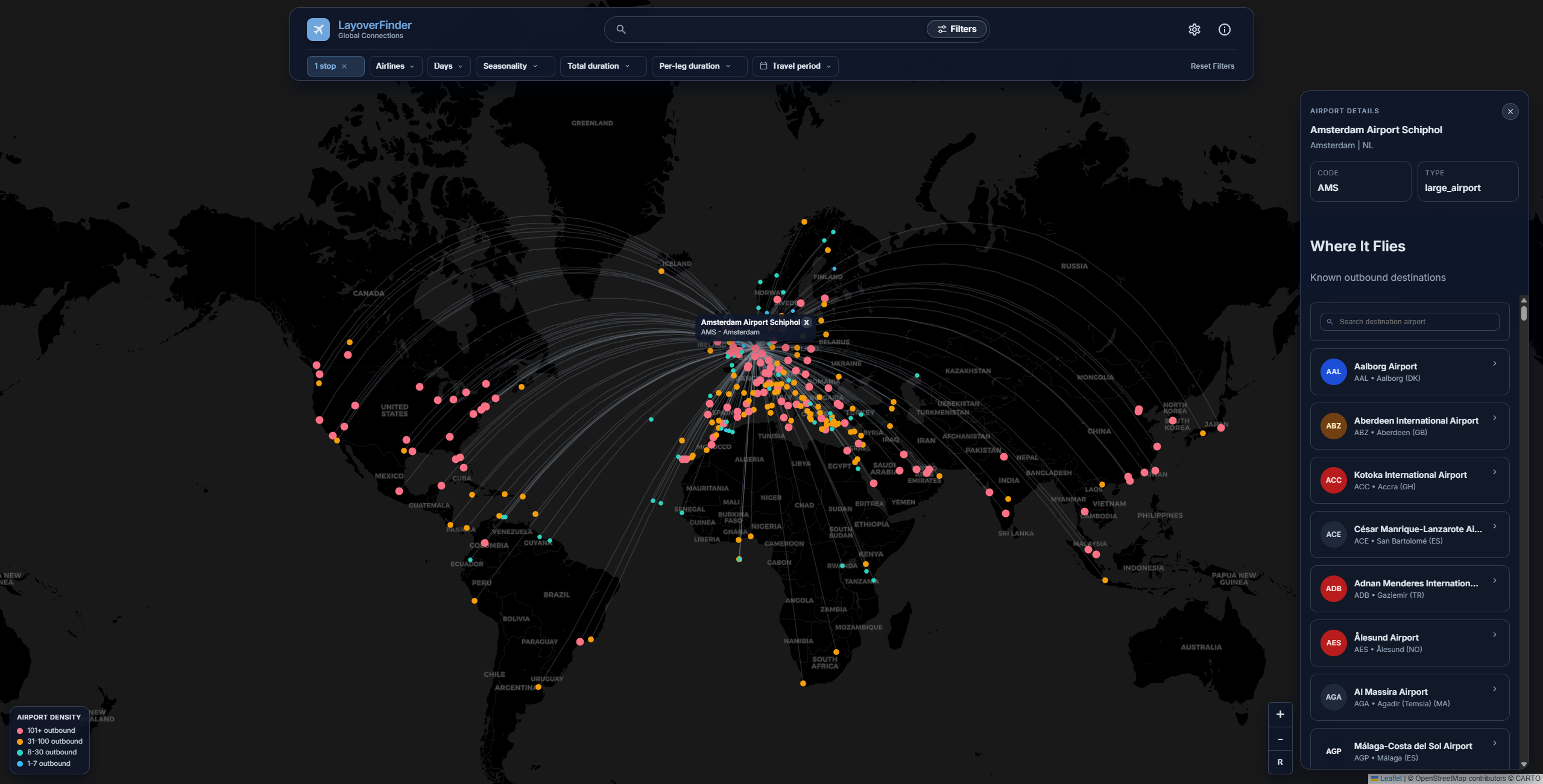 LayoverFinder map and airport view