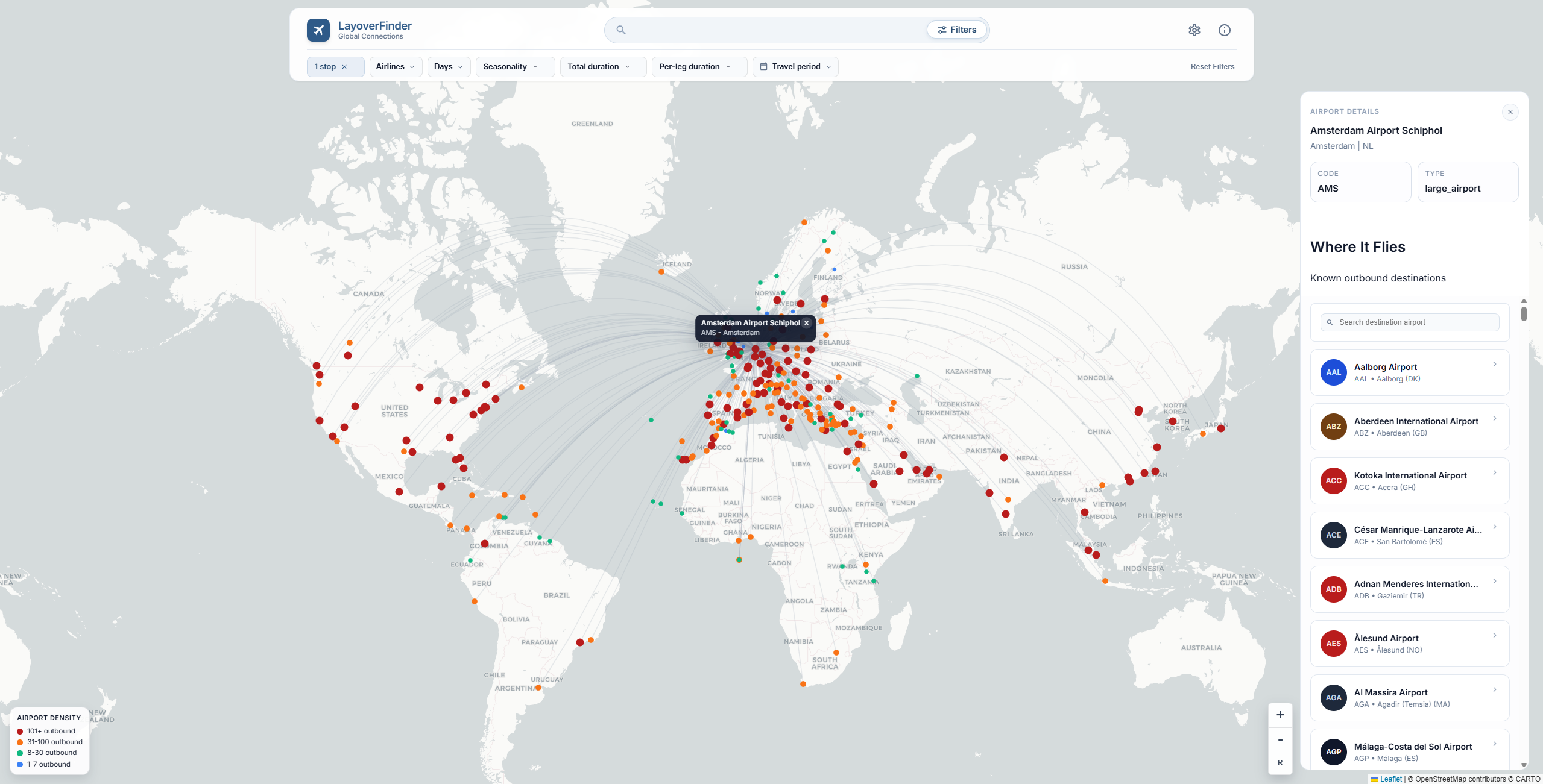 LayoverFinder map and airport view